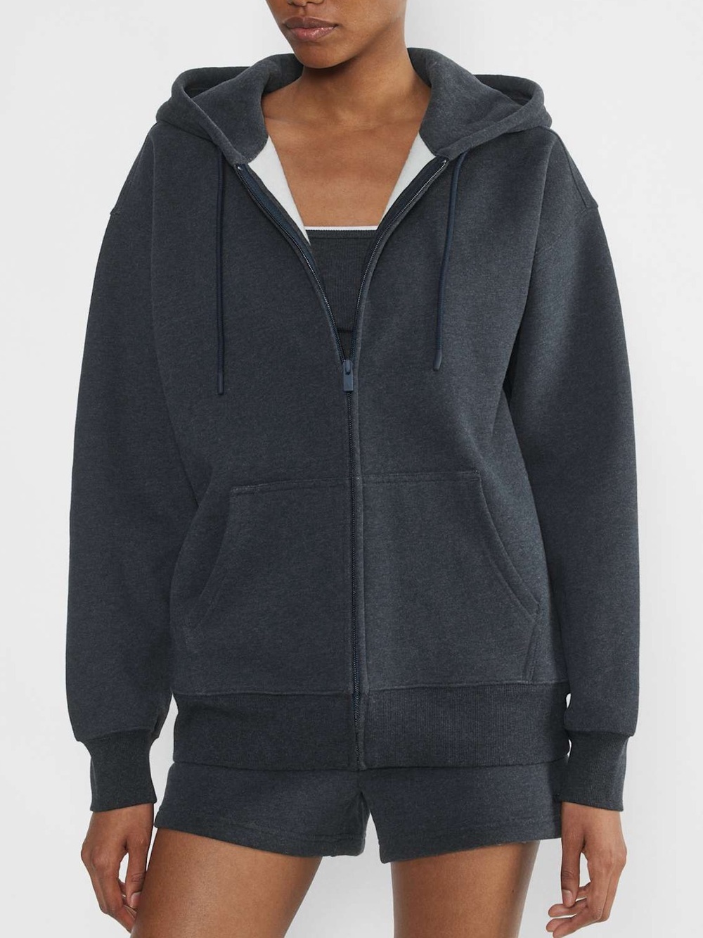 ritzia Cozy Sweatfleece Boyfriend Zip Hoodie Heather Admiral Oversized